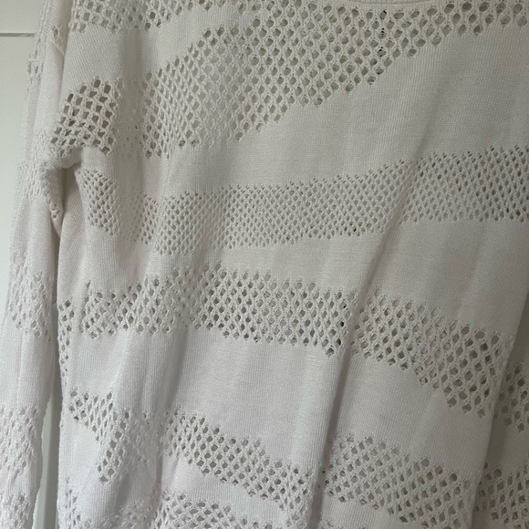 Vince Camuto sweater fishnet opening knitted white winter fall blouse top - Picture 3 of 4